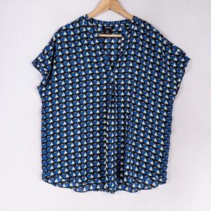 Jones & Co Jones New York Top Blouse Womens Large Blue Geometric Lightweight